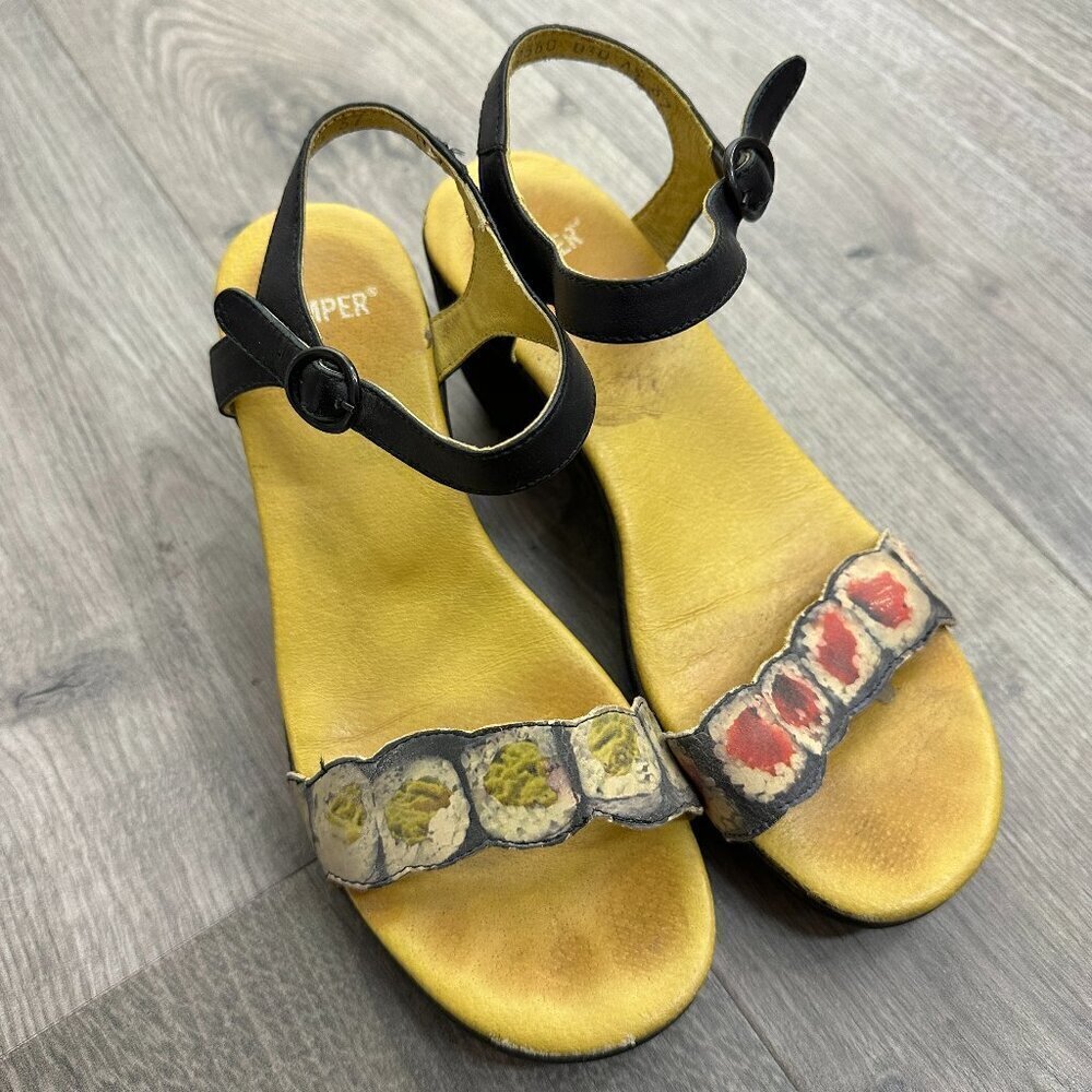 Camper Sushi Roll Strap Leather Heeled Sandal Shoe Size 37 US7